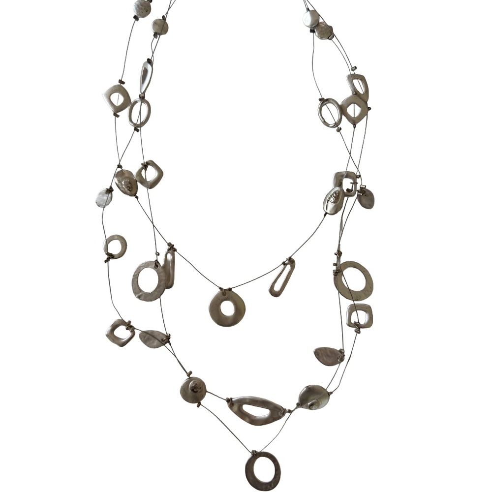 Artsy 3 strand layered silver dangle necklace